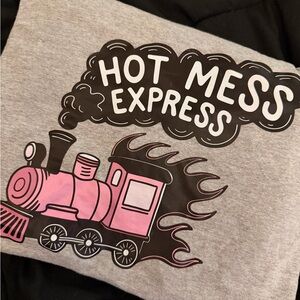 Comfort Colors "Hot Mess Express" Grey Tee with Pink Train Graphic